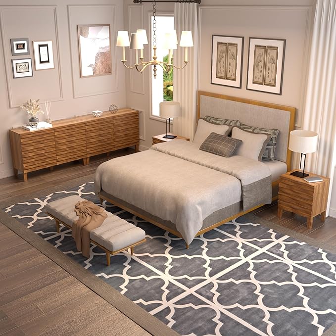 UEV Solid Wood Face 6 Drawer Dresser,Mid Century Modern Dresser with Chest,Flutted Chest of Drawers with Moire Patten for Bedroom, Living Room (Natural Wood)