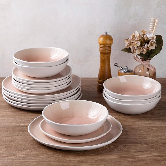 AmorArc Ceramic Dinnerware Sets,Handmade Reactive Glaze Stoneware Plates and Bowls Sets,Highly Scratch Resistant | Dishwasher & Microwave Safe Dishes Set,Service for 6 (18pc)