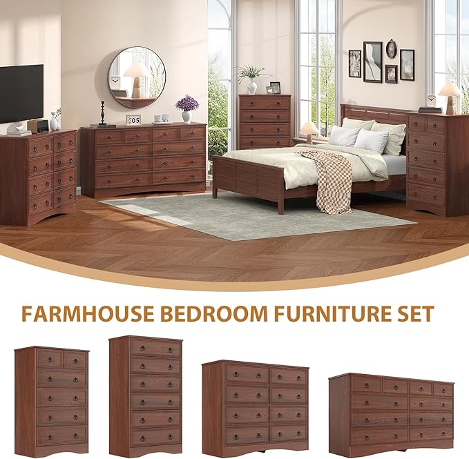 8 Drawer Dresser for Bedroom, Cherry Wood Chest of Drawers, Large Storage for Clothes, Vintage Design, for Living Room, Bedroom, Hallway 47.24W*15.75D* 41.2''H