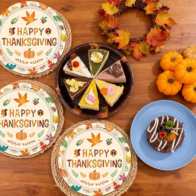 40 Pcs Thanksgiving Plates and Napkins Party Supplies, Give Thanks Paper Plates Napkins Disposable Tableware Set for Autumn Fall Thanksgiving Party Decorations