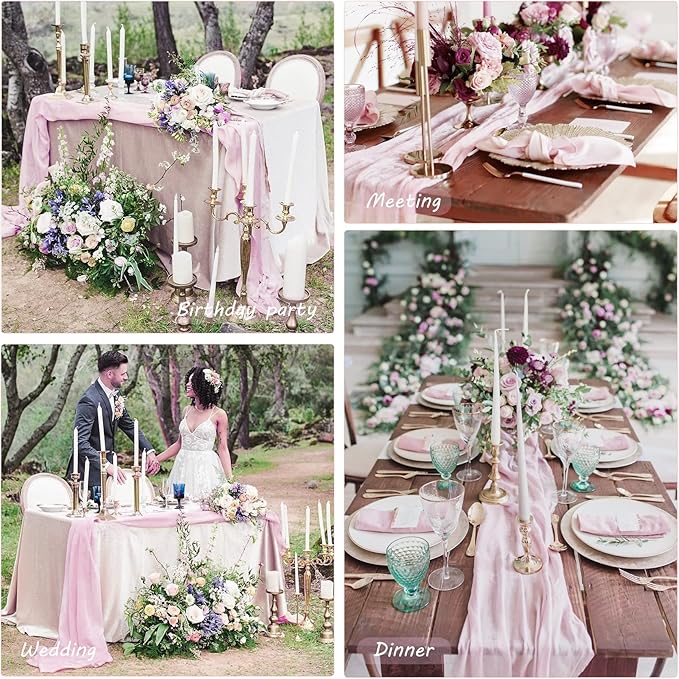 Fivenl 12 Pack Cheesecloth Table Runner 35x72 Inch Boho Gauze Rustic Cheese Cloth Long Romantic for Wedding Bridal Shower Birthday Party Decor (Pink Purple)