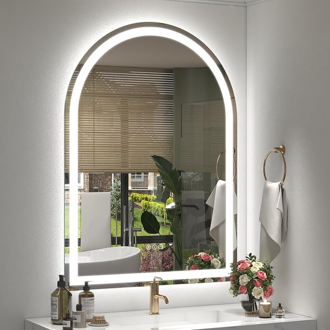 28x38 Arched LED Bathroom Mirror, Dimmable Vanity Mirror with Lights for Wall, Backlit and Front Lighted, Memory, Shatter-Proof,3 Colors, Anti-Fog (Horizontal/Vertical)