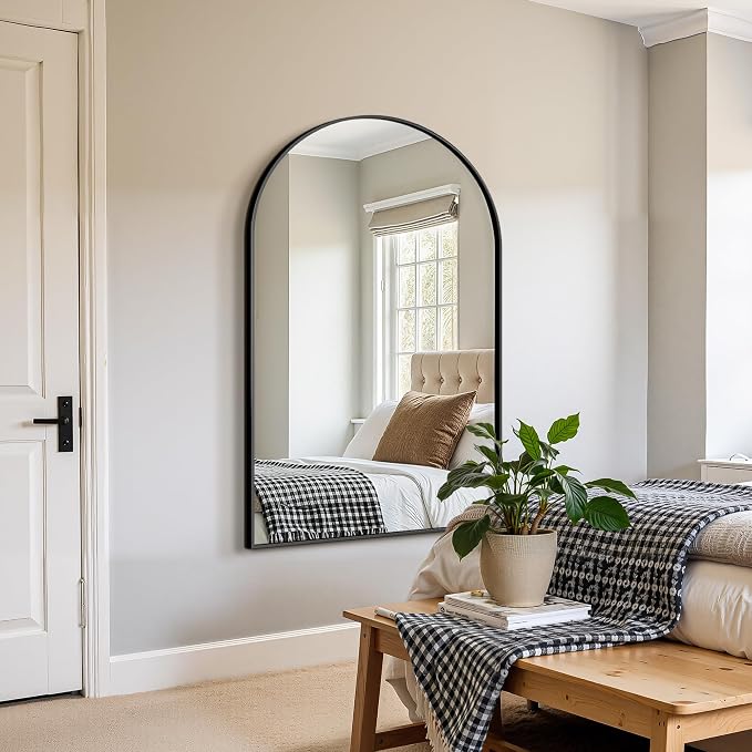 FICTOR Bathroom Mirror for Wall, Arched Vanity Bathroom Mirror for Over Sink, Metal Framed with HD Shatter-Proof Glass for Entryway, Living Room,Bedroom(35” x 55”, Black)