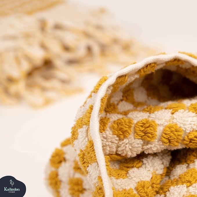 Organic Turkish Cotton Hand Towels for Bathroom | Oversized - 17 x 35 Inches | Large Soft Plush Fluffy Highly Absorbent Towels for Kitchen, Hand and Face (Mustard, Hand Towel)