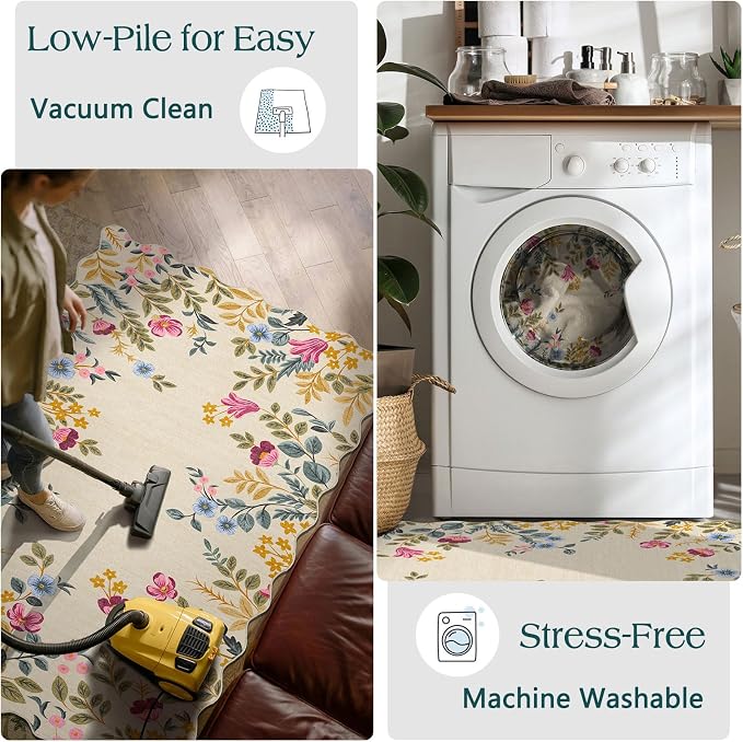 Colorful Floral Entry Rug - 3x5 Ft Washable Indoor Outdoor Front Door Mat Outside Entrance Front Porch Mat Non-Slip Boho Throw Rugs for Living Room Bedroom Entryway Kitchen Office Porch Decor