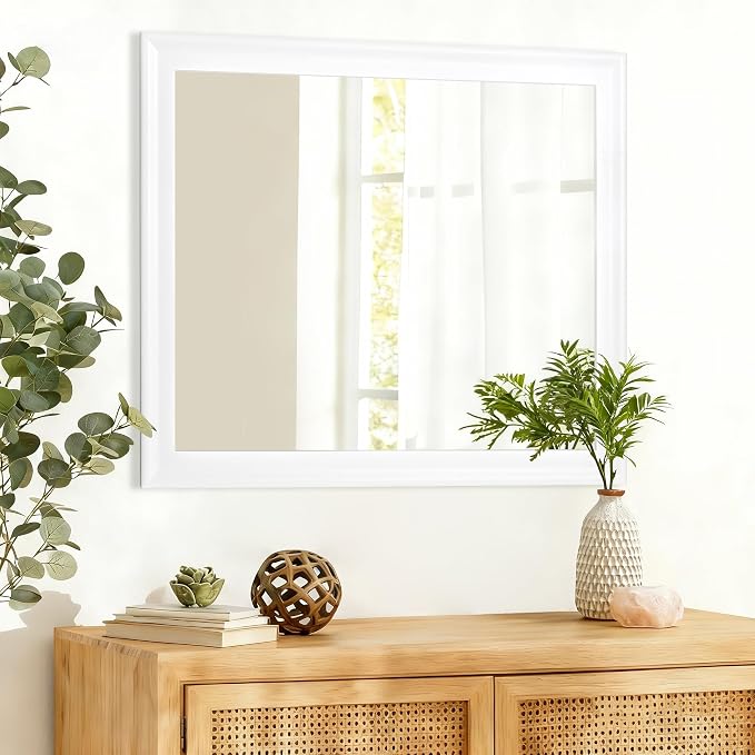 CULER White Wall Mirror for Bathroom,Rectangle Rustic Large 30 x 36 inch Hanging Vanity Mirrors for Living Room,Bedroom,Entryway