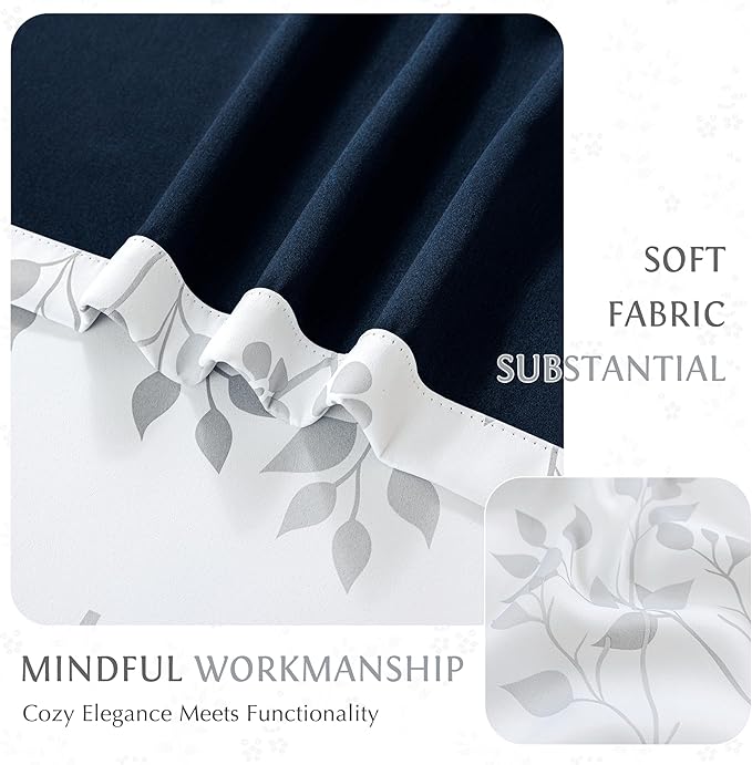 Beauoop Floral 100% Blackout Curtains 96 Inches Long 2 Panels for Bedroom Living Room Grey White Flower Patterned Room Darkening Thermal Insulated Soundproof Grommet Window Treatments Drapes, 52X96