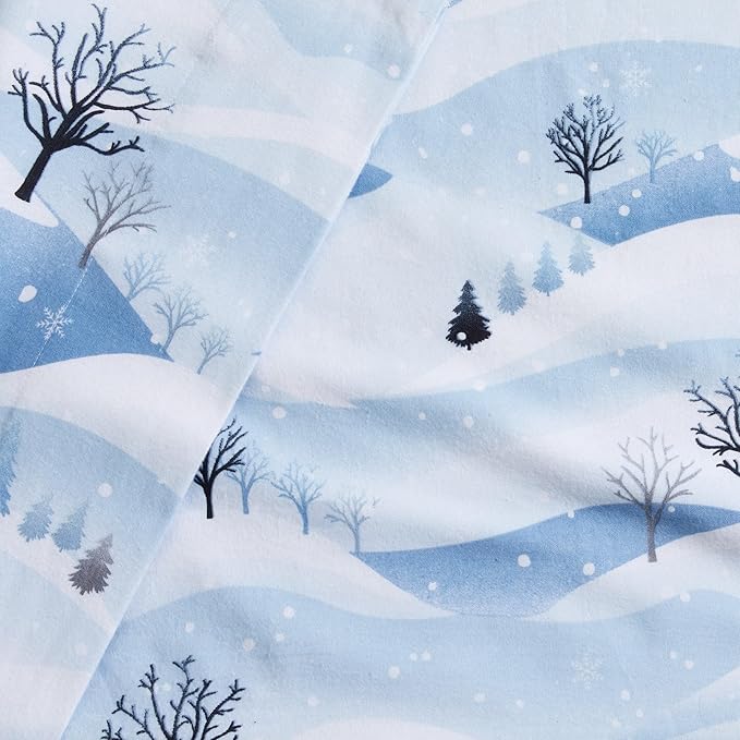 Market & Place 100% Cotton Full Flannel Sheet Set | 4 Piece Deep Pocket Novelty Cozy Winter Bed Sheets | Double Brushed for Extra Softness & Comfort | Alpine Collection (Full, Winter Landscape)
