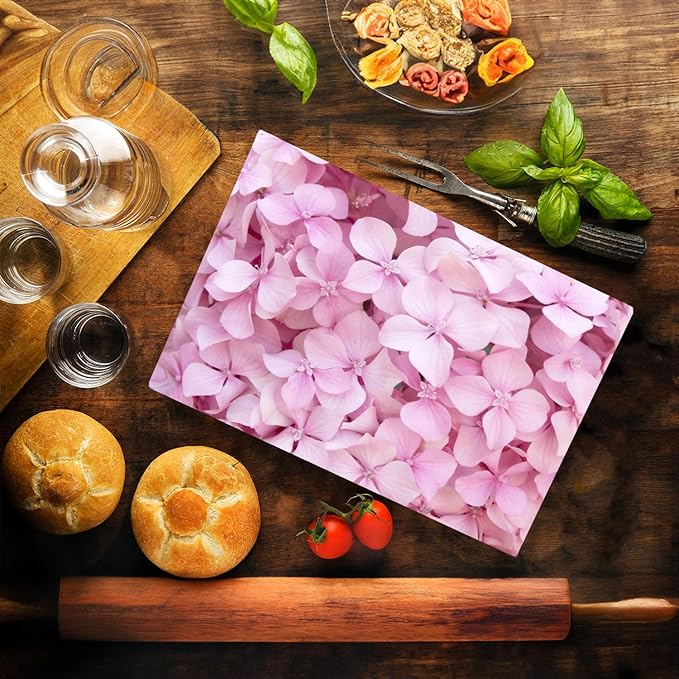 Pink Hydrangea Floral Pattern Flower Love Kitchen Glass Cutting Board Decorative Valentine's Mother's Day Gift For Her Flowers (Pink Hydrangea)
