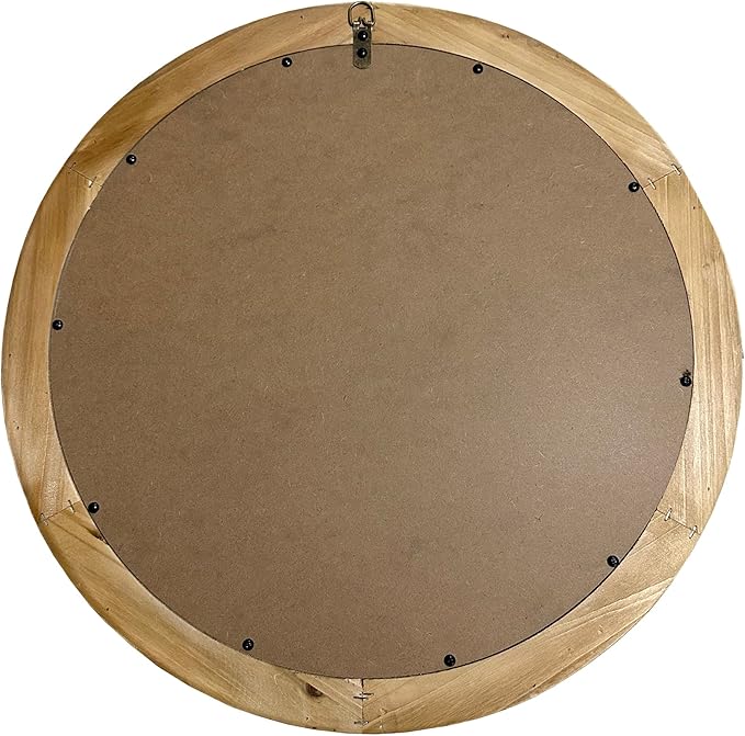 dwellington Rustic Round 24 Inch Wood Wall Circle Mirror with Beads, Decorative Farmhouse Mirror for Living Room, Bedroom, Kitchen, Entryway (Natural)