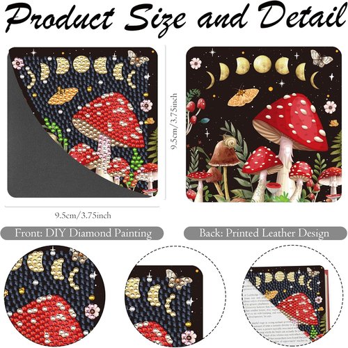 Sitsink Mystic Mushroom Bookmarks - 6 Pcs Diamond Art Kit with Boho Moth & Moon Phase Design