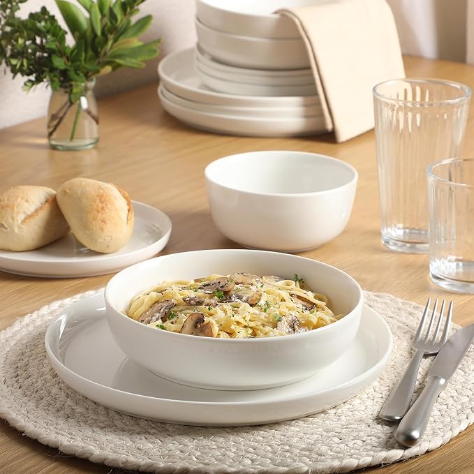 Gibson Home Oslo Dinnerware Set for 4, 16-Piece White Porcelain Plates and Bowls — Ceramic Dish Set | Microwave & Dishwasher Safe