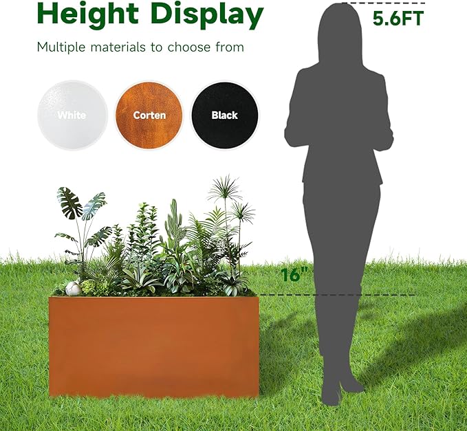 Corten Steel Corner Metal Planter Box L36 x W12 x D16 Rusted Garden Steel Planter Pot for Patio Modern Farmhouse Rustic Design (L36 x W12 x D16, Rusted)