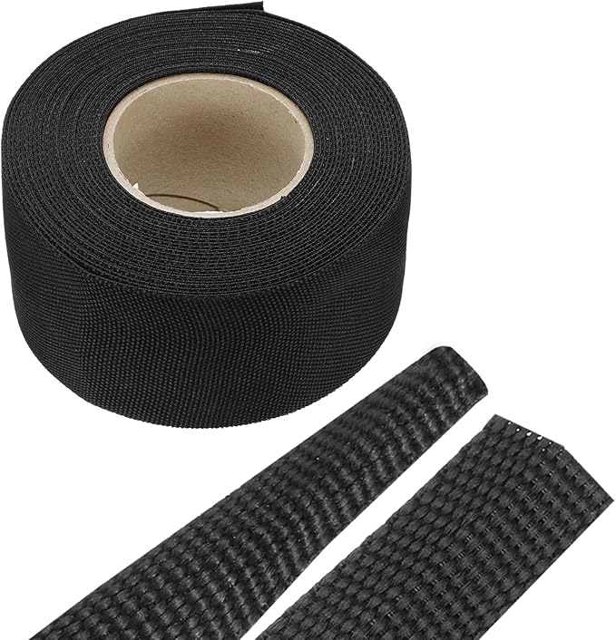 MECCANIXITY Braided Cable Sleeves Heat Shrinkable Fabric Sleeving, 1 9/16" 26ft Black 2:1 Ratio Heat Shrinkable Cord Protector for Harness Cable, Network Cable Protection, Cable Management