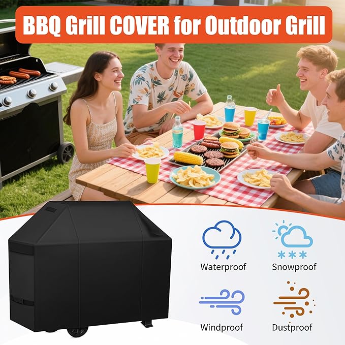 iCOVER Grill Cover 60 inch, BBQ Grill Cover for Outdoor Grill, 600D Heavy Duty Waterproof BBQ Cover, Anti-UV and Rip-Proof Barbecue Cover, Gas Grill Cover for Weber, Char-Broil, Nexgrill, etc