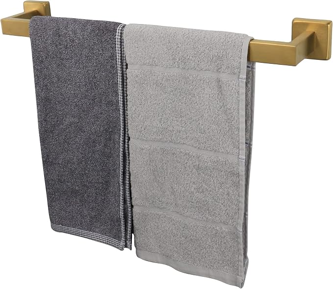 TocTen Bath Towel Rack - Square Base Thicken SUS304 Stainless Steel Towel Bar for Bathroom, Bathroom Accessories Towel Rod Heavy Duty Wall Mounted Towel Holder. (Brushed Gold, 20)