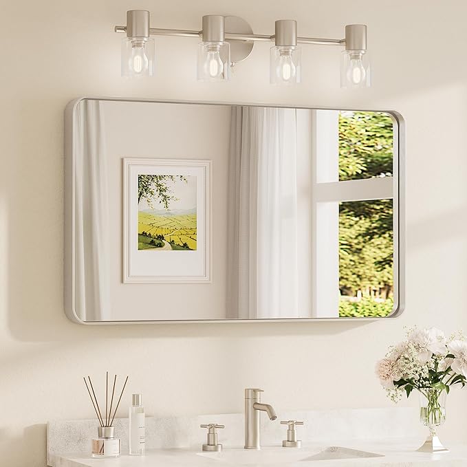 TETOTE Brushed Nickel Bathroom Mirror 40 x 24 Inch for Vanity Metal Framed Mirror Modern Farmhouse for Living Room Entryway(Horizontal/Vertical)