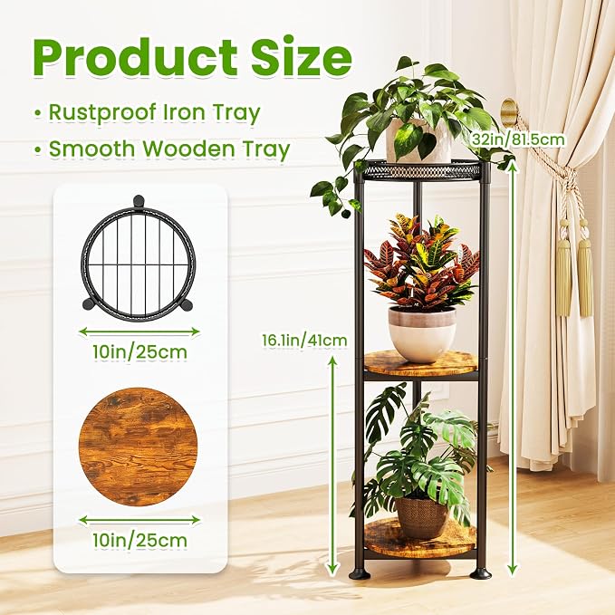 3 Tier Corner Black Plant Stand Indoor,32 Inch Tall Multiple Sturdy Vertical Metal Flower Heavy Duty Pot Holder Shelf Outdoor for Patio Porch Living Room