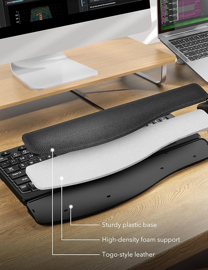 SABLUTE Ergonomic Keyboard, USB Wired with Cushioned Wrist & Palm Rest, 7-Color Backlit Adjustable Brightness for Windows, macOS, Desktop, Laptop & PC