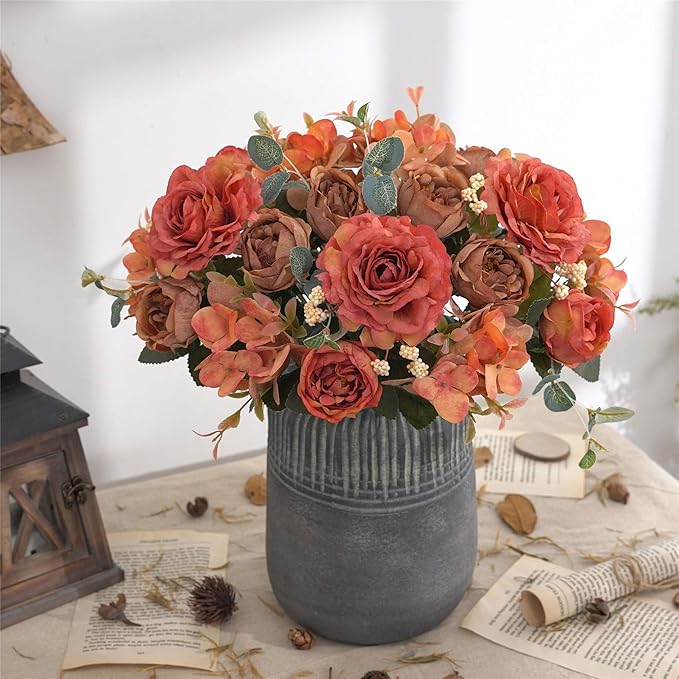 Artificial Flowers Fake Peony Silk Flowers Hydrangea Bouquet Decor Faux Camellia Flower for Home Living Room Table Centerpieces Decoration
