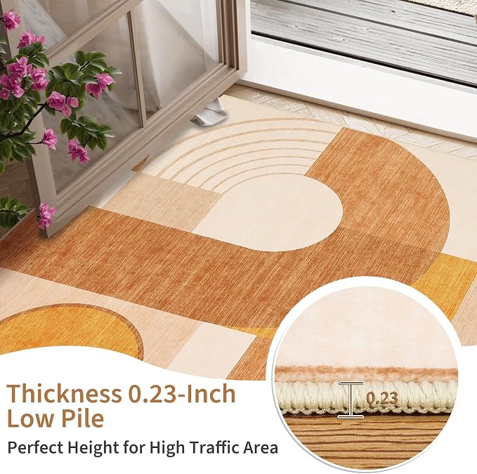 CAROMIO 9x12 Area Rug for Living Room Washable, Boho Geometric Large Bedroom Rugs Soft Low Pile Non-Slip Indoor Rugs for Playroom Dining Room Dorm Girls, Orange Multi, 9'x12'
