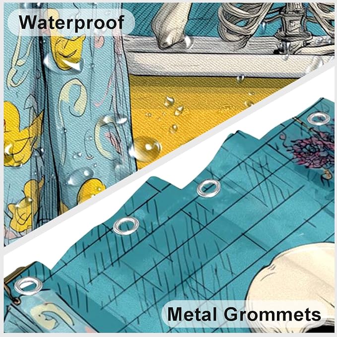Funny Gothic Skull Shower Curtain Spooky Skull in Bathtub Shower Curtains for Bathroom Waterproof Fabric Bath Curtain Decor with Hooks
