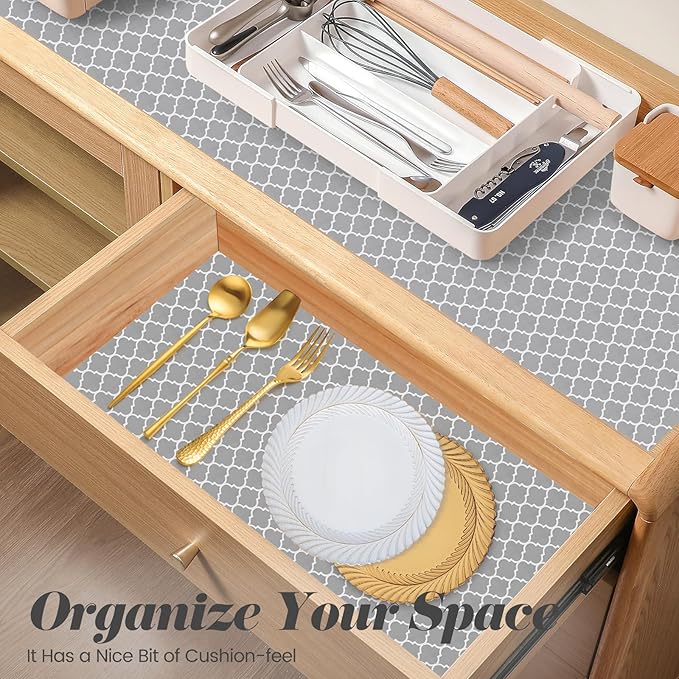 Drawer Shelf Liner for Kitchen Cabinets, Non Adhesive Slip Resistant Shelf Paper Easy to Clean, Strong Grip Thickened Waterproof Washable Mats for Pantry Shelves Cupboard Dresser, 12 in x 30 FT