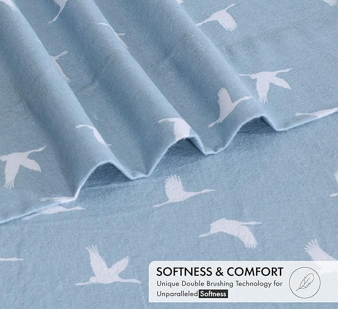 RUVANTI Flannel Sheets Twin XL Size - 100% Cotton Double Brushed Twin XL Sheet Sets, Deep Pockets 16 Inches, All Seasons Breathable & Extra Soft Bed Sheets, Warm & Cozy, 3 Piece, We Fly