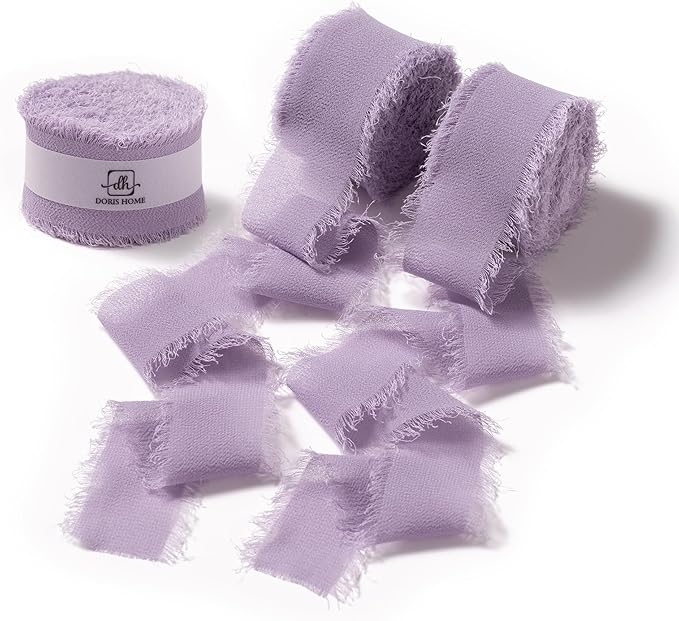 DORIS HOME Pastle Purple Chiffon Ribbon for Flower Bouquet, 1" x21Yd Fabric Ribbon for Gift Wrapping, Handmade Frayed Ribbon for Wedding Invitations/Christmas Decorations