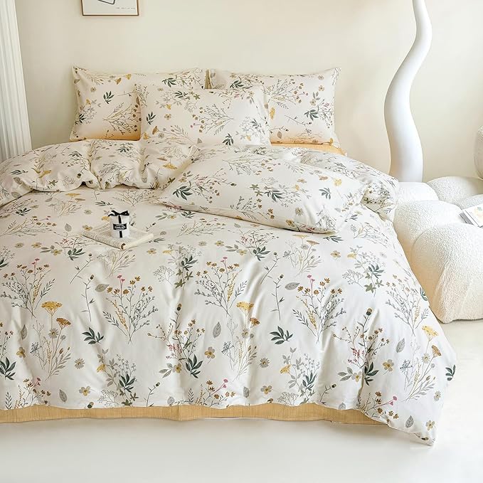 HighBuy King Comforter Sets with Floral Comforter 2 Pillowcases Vintage Chic Bedding Comforter Set Yellow Flower Lightweight Comforter King Size Quilt Blanket for Women Girl