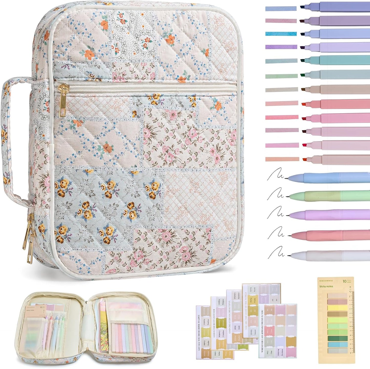 Skiennix Bible Cover Case - Large Quilted Design with Durable Handle | Spliced Flower Pattern