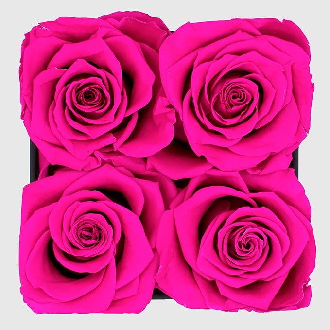 Graceful Fleurs | Real Long Lasting Roses for Years | Preserved Fresh Flowers for Delivery Birthday | Birthday Gifts for Women | Forever Roses in a Box (Radiant Pink, Black Box, 4 Roses)