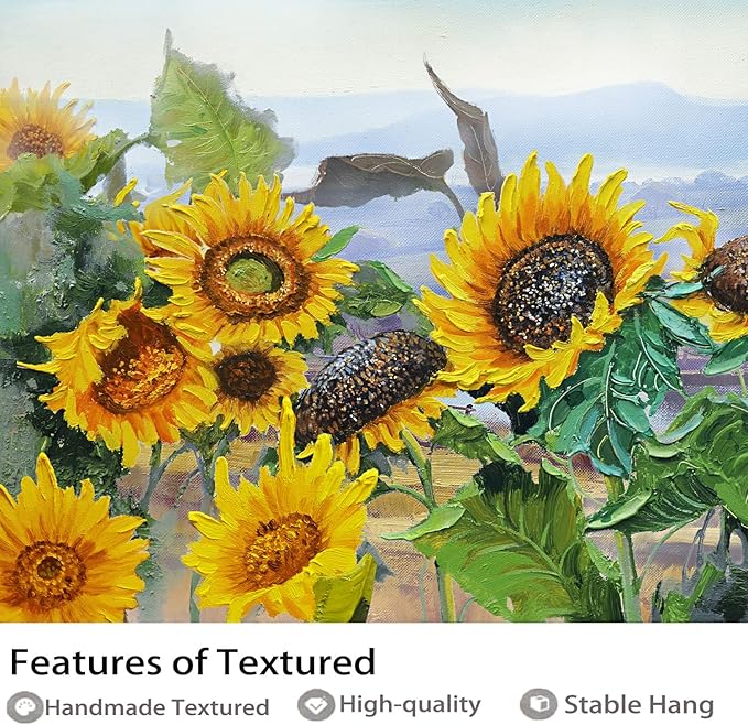 Ardemy Sunflower Wall Art Canvas Flower Yellow Picture Floral Landscape Painting for Living Room, Nature Extra Large Framed Artwork Bedroom Dining Room Home Office Wall Decor 58"x29"