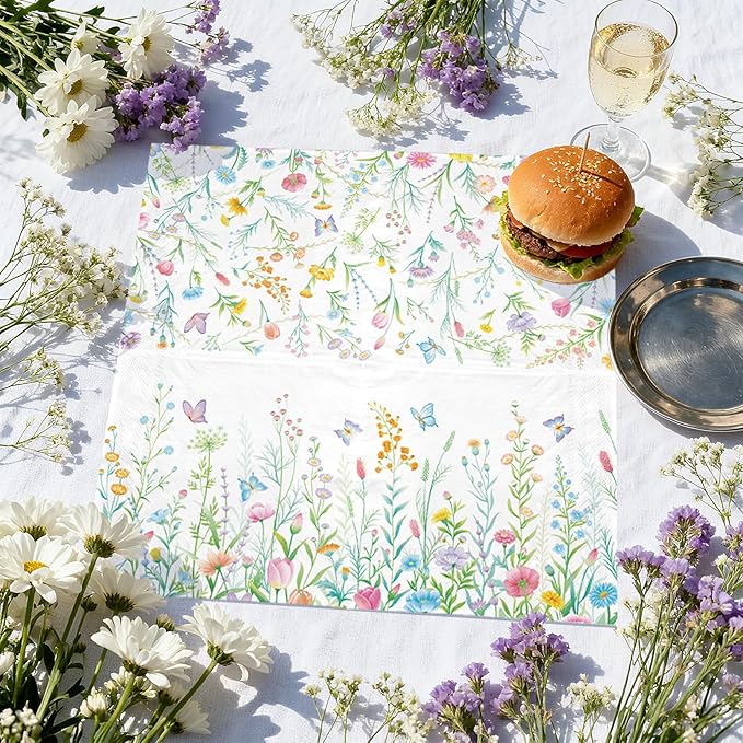 Wildflower Party Decorations Kit: Flower Birthday Decorations, Includes Wildflower Paper Napkins,Disposable Floral Cocktail Napkins for Wildflower Baby Shower Decorations