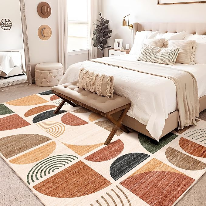MUJOO Washable Area Rug 6x9,Boho Rugs for Living Room Bedroom Dining Room,Large Throw Floor Carpet Non Slip Soft Modern Abstract Bohemian Terracotta