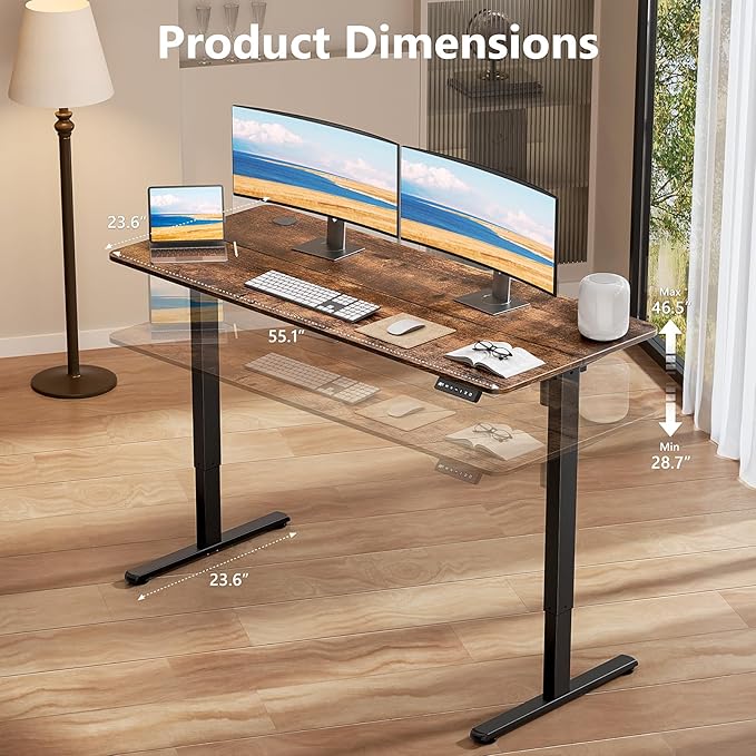 Electric Standing Desk 55 x 24 Inches, Height Adjustable Sit Stand Home Office Computer Desk with Memory Presets,Brown