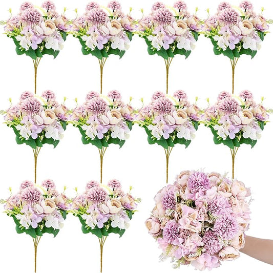 Olgaa 12 Bundles Peonies Artificial Flowers Silk Flowers Fake Peony Bouquet Faux Peonies Flowers Bulk for Wedding Decor Centerpiece Table Decorations (Light Purple)