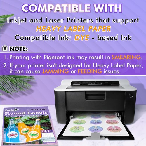 Koala 2-Inch Round Labels - Glossy Waterproof Printable Circle Stickers for Inkjet & Laser Printers | 240 Pack