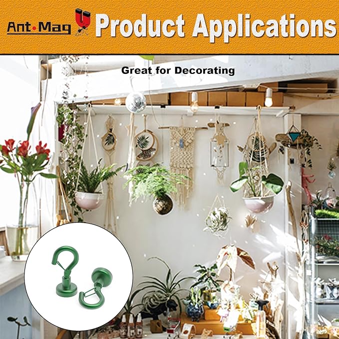 Ant Mag Magnetic Hooks Heavy Duty with Snap 22lbs Strong Green Magnet Hooks Great Hanging for Refrigerator, Cruise Cabin, Grill, Wreath,Kitchen,Office 8 Pack