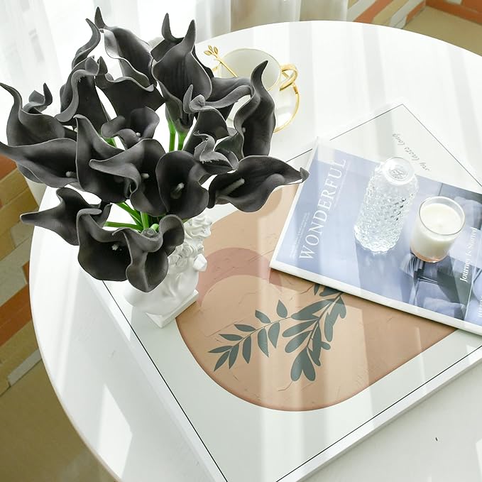 Mandy's PU Dark Grey Calla Lily Artificial Flowers 20 Stems 13.5in Faux Realistic Centerpiece for Thanksgiving and Christmas Decorations DIY Bridal Bouquet Home Décor