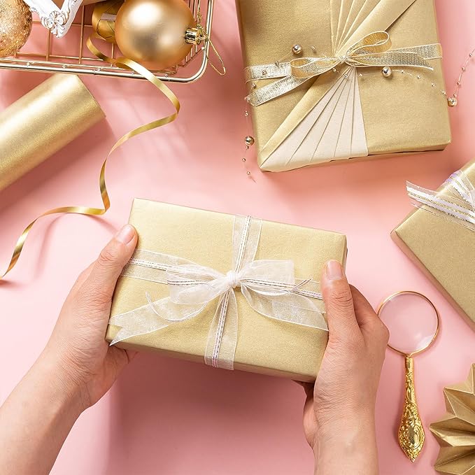 RUSPEPA Gold Matte Wrapping Paper, Jumbo Roll, Mint Green Solid Color Pearly-luster Paper Perfect for Wedding, Birthday, Valentine's Day, Christmas, Baby Shower, DIY Bouquet, 30 Inches X 32.8 Feet