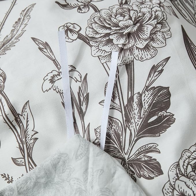 100% Cotton Duvet Cover Queen Size – Vintage Botanical Sketch Elegant Taupe Floral Duvet Cover Set with Zipper Closure, 3-Piece Soft Breathable Natural Premium Cotton Bedding Set