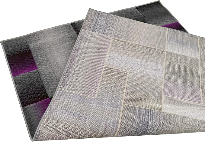 HR 8’ x 10’ Rug in Purple - Premium Quality Purple/Black/Gray Abstract Geometric Modern Squares Pattern Area Rug - Contemporary Styling for Living Room, Bedroom - Unique Home Decor