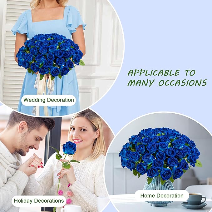 Fake Plants Roses Flowers Plastic Flowers Spring Decorations for Home Gifts for Gf Roses Artificial Flowers for Vase Fake Flowers Home Decor Fake Plant 19.6"(50PCS Blue)