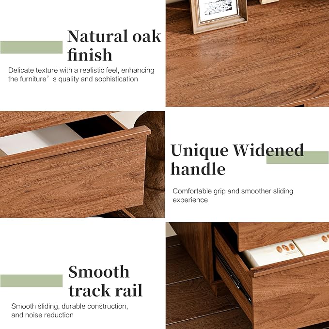 55.12" Modern Chest of Drawer, 6 Deep Drawers,Clothes Organizer,Large Storage Cabinet for Living Room, Bedroom,Dresser TV Stand, Wood Drawer Organizer for Living Room, Hallway, Umber
