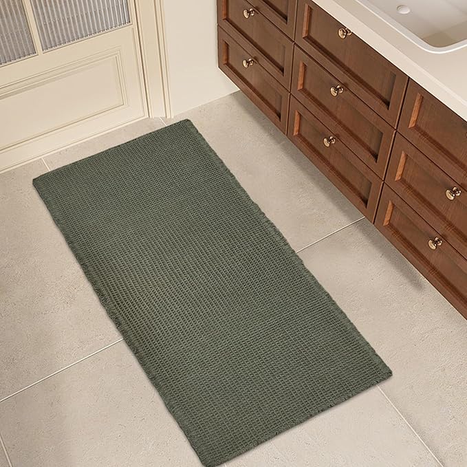 ZALL Waffle Bath Mat,Super Absorbent Non Slip Bathroom Rug,Dark Green 24x48inch,Machine Washable Ultra Soft Floor Mats