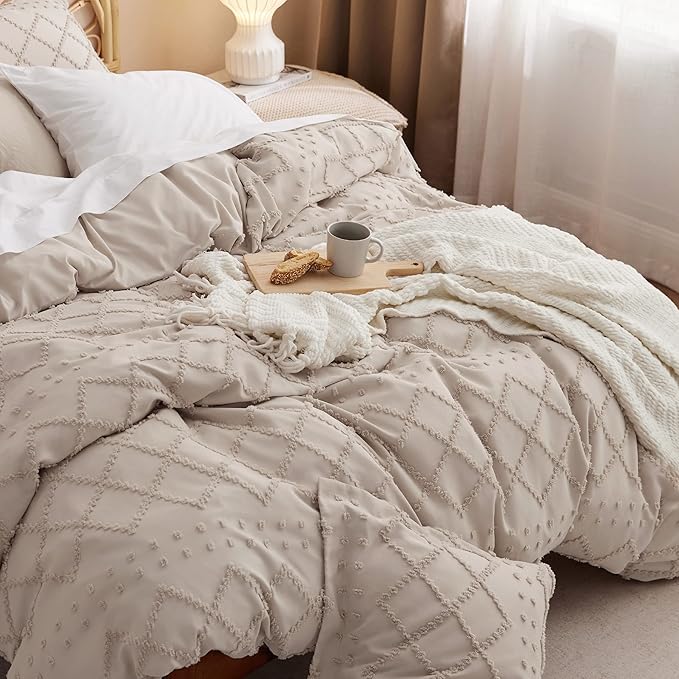 Bedsure Boho Duvet Cover King Size - Khaki Breathable & Soft Boho Bedding, Machine Washable Comforter Cover for All Seasons, Includes 1 Duvet Cover 104"x90" with 2 Pillow Shams & Zipper Closure