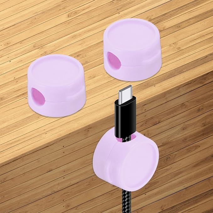 PATIKIL Cable Organizer Holder, 3 Pcs Magnetic Spring Desk Cable Management Clips Adhesive Cord Holder Keeper for Office Desktop Wall Car, Purple