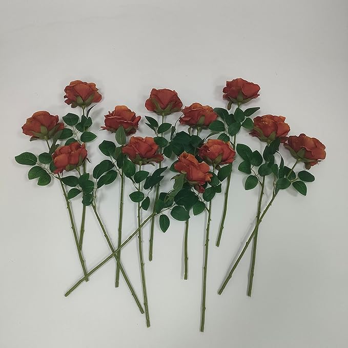 Fake Burnt Orange Roses Artificial Flowers,Floral Diameter 4'',20 Pcs Artificial Silk Roses Flowers with Stems for Wedding Arrangement Centerpieces Party Home Table Decorations (20, burnt orange )