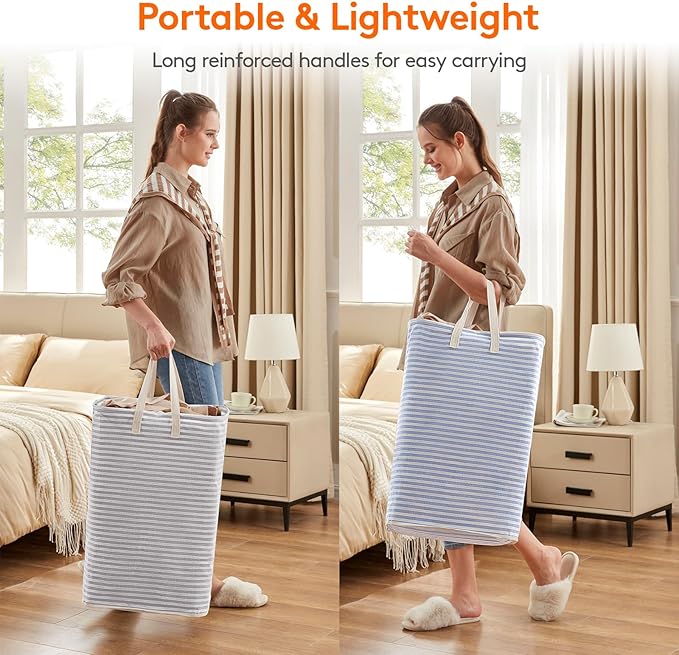 Lifewit 2 Pack Laundry Hamper Large Collapsible Laundry Basket, Freestanding Waterproof Cloth Hamper with Easy Carry Handles in Laundry Room Bedroom Bathroom College Dorm for Adult, Grey&Blue, 2 x 80L
